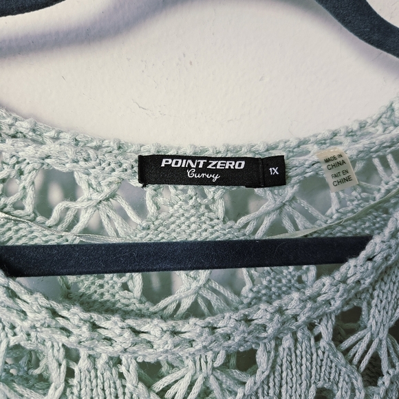 Point Zero Curvy Crochet Beach Cover Up Size 1X Knit Fringe Boho - Picture 4 of 4